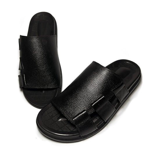 Black Leather Slides   WS-BS001